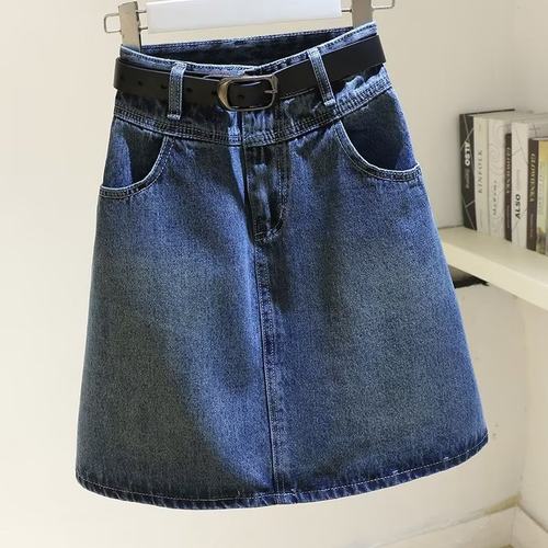 复古港风牛仔半身裙女2024年夏季新款高腰显瘦百搭a字包臀裙短裙