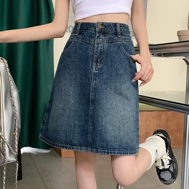 大码复古高腰a字牛仔半身裙女夏季新款胖妹妹高腰遮肚显瘦中长裙,女装/女士精品,半身裙,淘宝优惠券,粉丝福利购,淘宝优惠卷