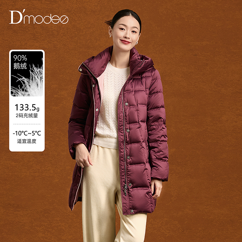 黛玛诗2025冬季新款保暖连帽外套时尚休闲连帽鹅绒羽绒服女