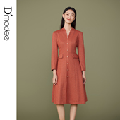 宴会礼服优雅正式 黛玛诗针织连衣裙女长袖 春新款 场合V领中长裙