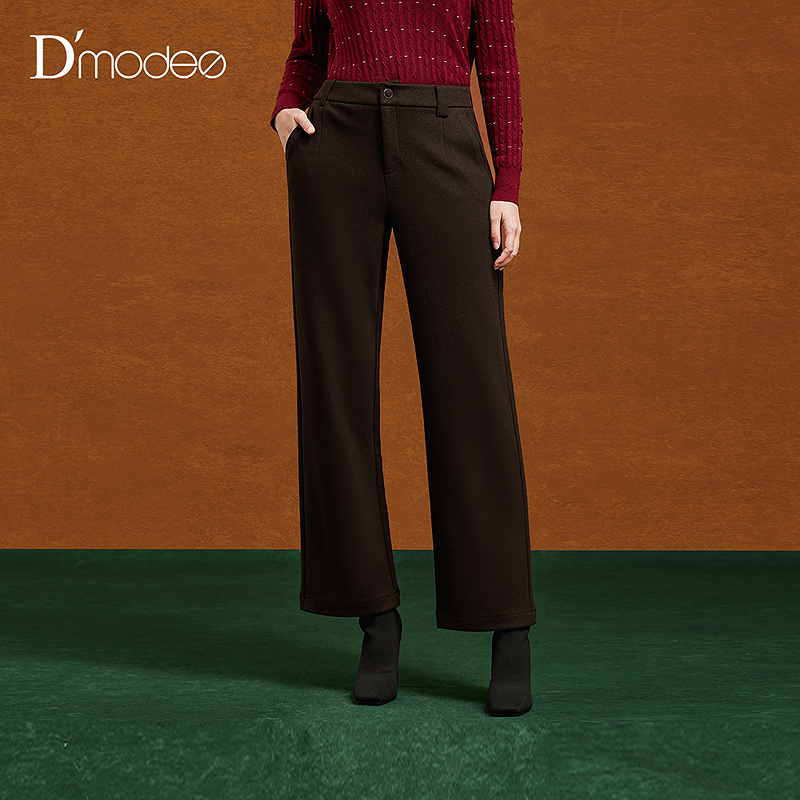 黛玛诗2025冬季新款气质百搭显瘦高腰咖色长裤时尚通勤女款