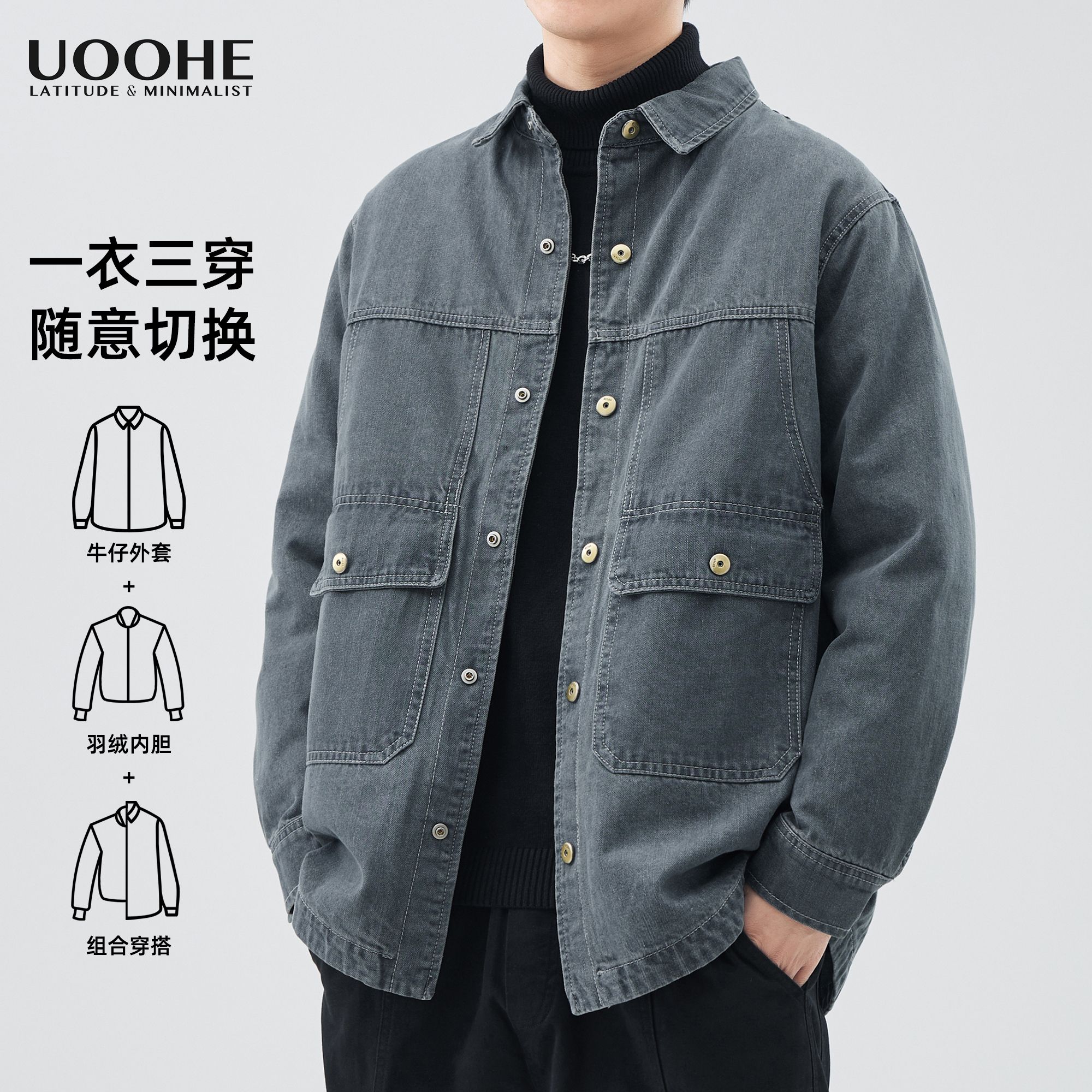 可脱卸内胆男士工装羽绒服