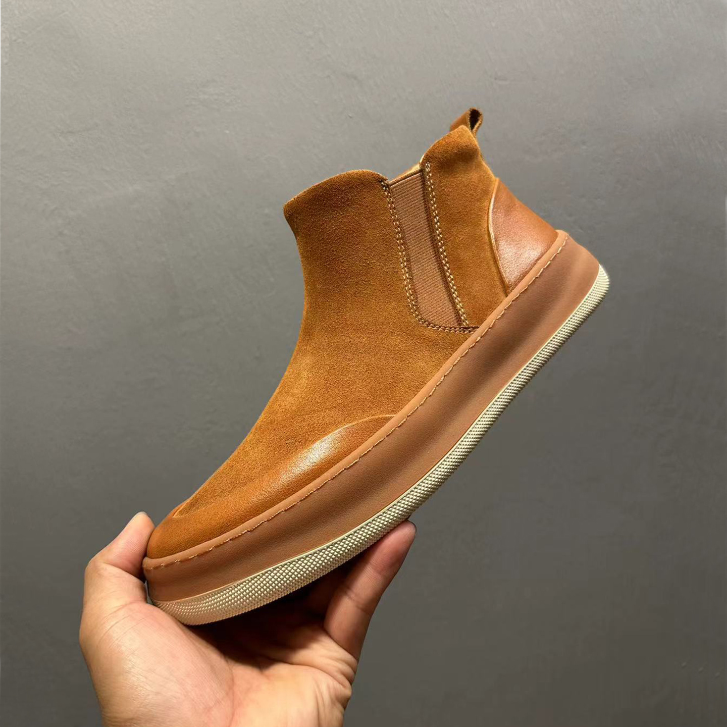 头层牛皮切尔西靴厚底英伦风百塔潮流男靴高级感磨砂户外休闲短靴