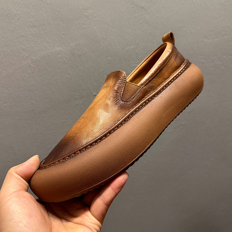 真皮一脚蹬懒人鞋2025春季新款厚底舒适男鞋透气软底乐福鞋豆豆鞋,流行男鞋,时尚休闲鞋,淘宝优惠券,粉丝福利购,淘宝优惠卷