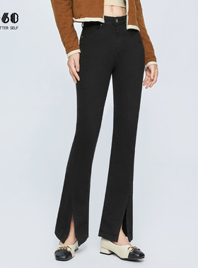 sp68牛仔裤开叉微喇2024秋季新款黑色显瘦喇叭裤修身高弹百搭简约