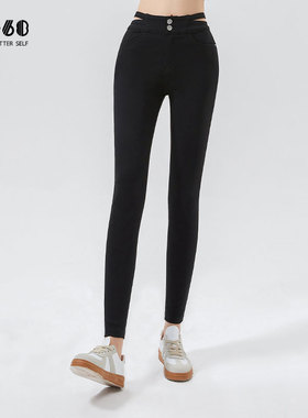 sp68魔术裤中高腰打底裤女外穿黑色小脚裤紧身2024春新款收腹提臀