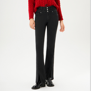 百搭款 sp68牛仔裤 显瘦高弹无尺码 修身 2024女新高腰加绒拖地微喇裤