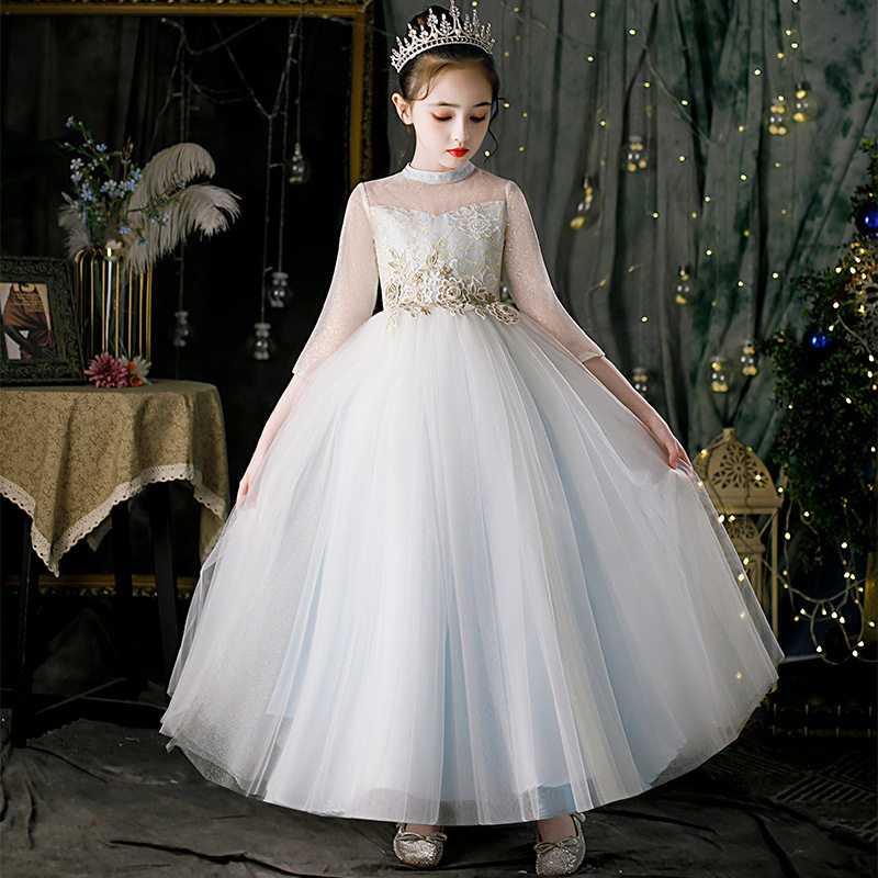 儿童礼服公主裙女童蓬蓬纱花童婚纱洋气走秀主持人钢琴演出服秋冬