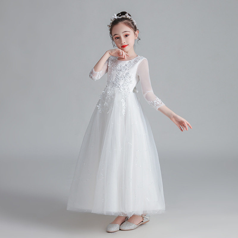 女儿童公主裙蓬蓬纱中大童礼服花童婚纱钢琴演出服洋气秋季长裙子