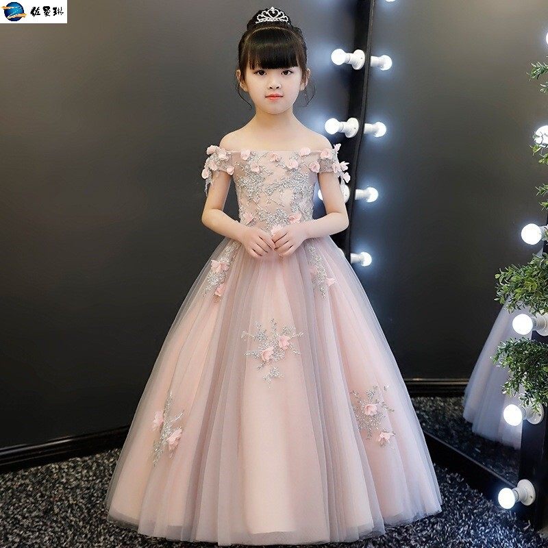 女童优雅礼服裙公主裙儿童婚纱蓬蓬纱花童生日表演主持人钢琴演出