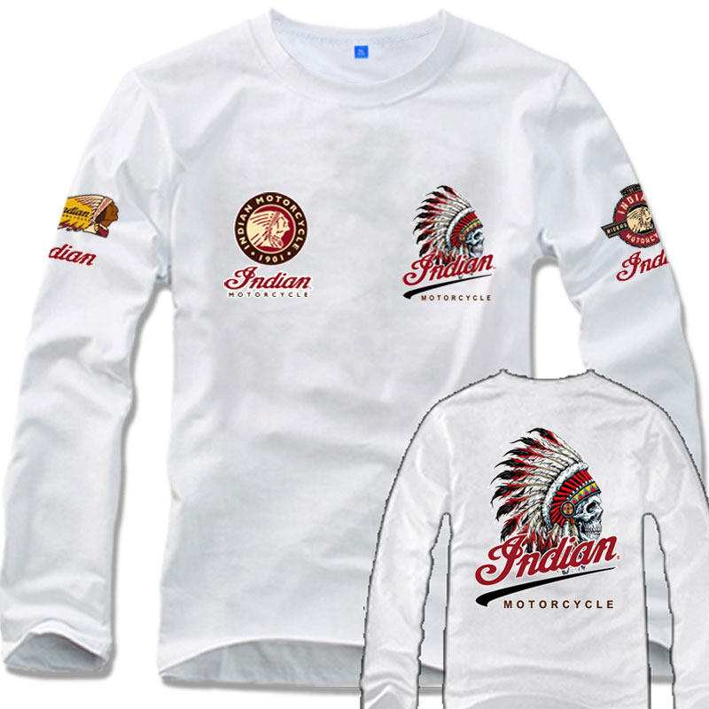 印第安摩托重机车巡航车骑行服春秋款纯棉长袖体恤夏休闲T恤衫
