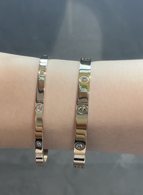 玫瑰金钛钢镶钻手镯玫瑰