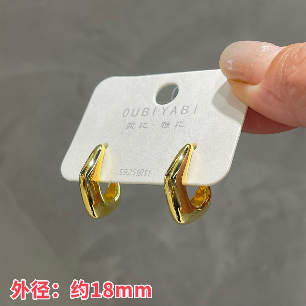 江疏影同款 欧比雅比中古金ins冷淡风耳环几何金属C圈银针耳钉