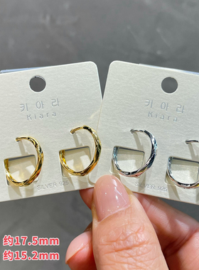 琪娅拉新款925纯银极简立体旋转切面通勤ins风圆圈耳扣~约15.2mm