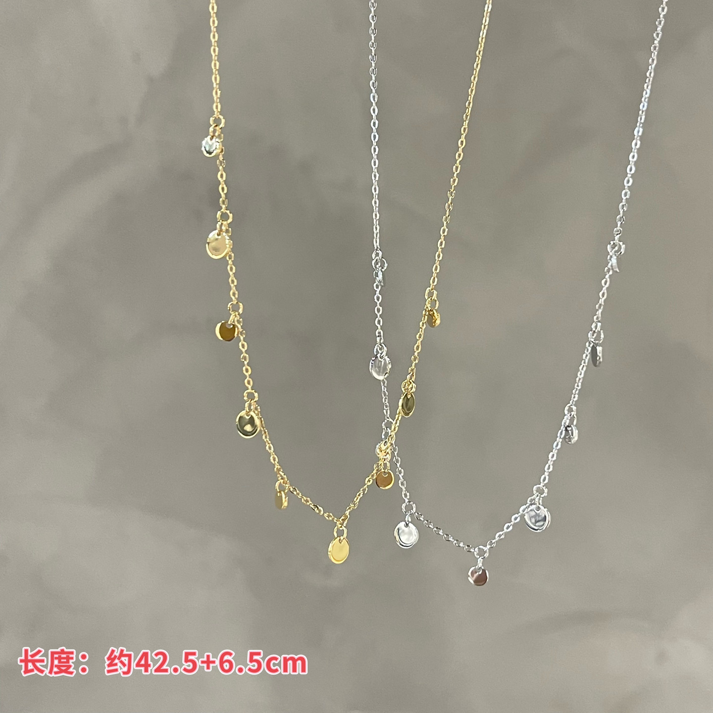 琪娅拉新品s925通体纯银星落小圆片精致流苏锁骨链项链~长约49cm