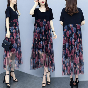 RM10480#夏季时尚大码女装高端贵夫人胖MM宽松显瘦洋气减龄网纱连衣裙