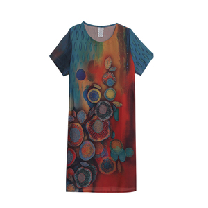 RM10470#夏季新款大码女装 胖妈妈时尚减龄宽松显瘦中长连衣裙