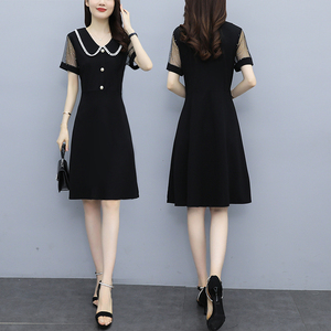 RM10478#大码女装2023年夏季新款连衣裙娃娃领遮肚显瘦洋气减龄裙子a字裙