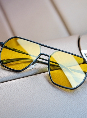 复古黄色夜视眼镜开车墨镜男士大框显脸小遮阳度假街拍偏光太阳镜