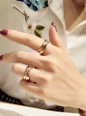 潮流三环三圈戒指简约三色对戒镀玫瑰金食指环关节戒子男女饰品