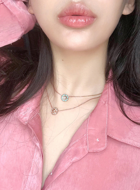 网红八芒星幸运罗盘项链许愿幸运星女白贝母绿松石叠戴锁骨链礼物