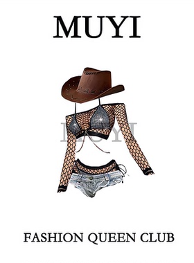 MUYI原创酒吧女dj性感紧身镂空渔网制服套装夜总店gogo舞台演出服