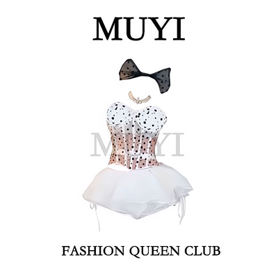 gogo性感透视圆点鱼骨套装