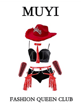 MUYI原创 酒吧性感gogo领舞红色演出服夜店欧美cos牛仔装扮舞台服