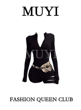 MUYI原创酒吧网红gogo女团kpop韩舞连体裤舞服甜辣黑色打歌演出服