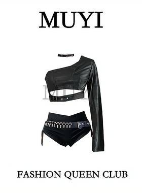 MUYI原创 酒吧gogo女团kpop韩舞商演甜酷风演出服黑色皮衣打歌服