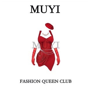 MUYI原创酒吧夜总会dj打歌服贵气感御姐穿搭红色巨显身材裙子套装