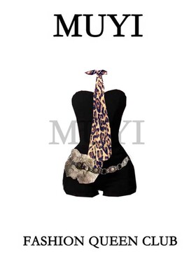 MUYI原创 酒吧性感风黑色抹胸豹纹系列套装女派对gogo穿搭演出服