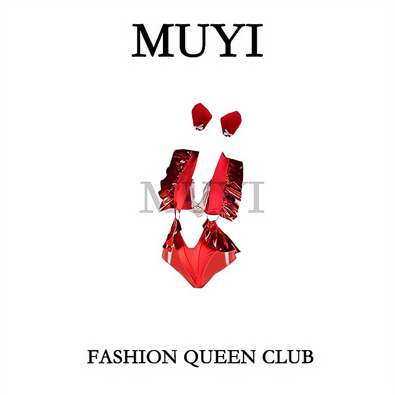 MUYI原创 酒吧性感gogo红亮闪pu皮唱跳演出服欧美擦边深v夜场制服