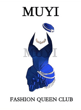 MUYI原创 酒吧性感gogo蓝色深V领无袖修身贵气感御姐连衣裙演出服