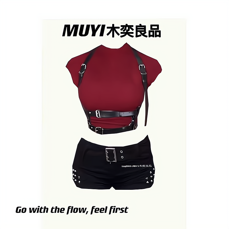 MUYI辣妹网红女团正肩T恤三件套