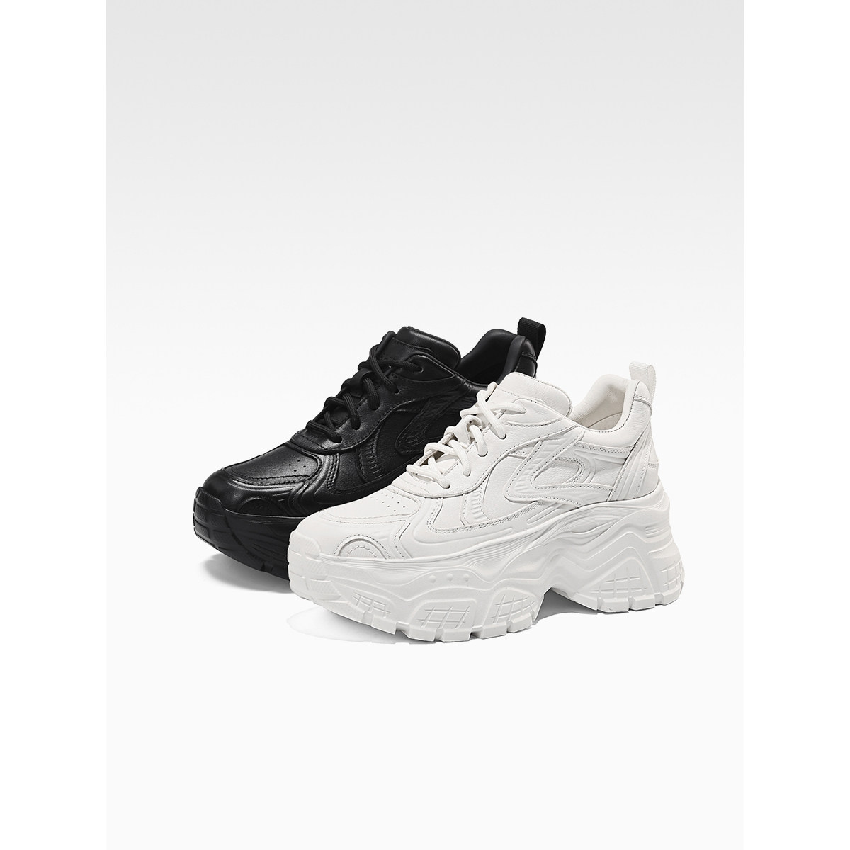 【巴依专享】显脚小厚底增高小牛皮时尚女老爹鞋,女鞋,老爹鞋,淘宝优惠券,粉丝福利购,淘宝优惠卷