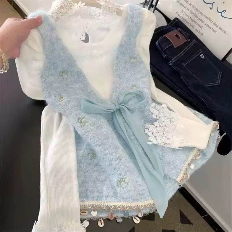 自留款推荐~甜美蝴蝶结刺绣针织马甲背心女冬季前后两穿叠穿毛衣,女装/女士精品,毛针织衫,淘宝优惠券,粉丝福利购,淘宝优惠卷