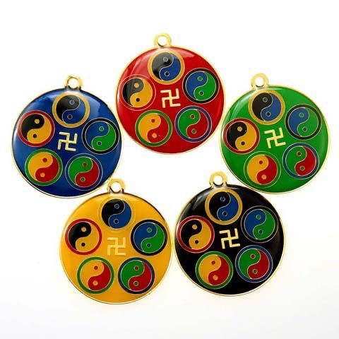 3.7公分单面江氏五色太极八卦吊坠黄红绿蓝黑挂件