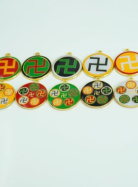 3.1CM潘氏双面万字五龙款小吊坠双面烤漆滴胶镀金工艺金木水火土