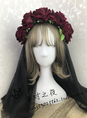 玫瑰花头饰走秀发箍黑暗系