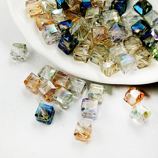 斜孔方珠 玻璃串珠子diy手工水晶珠耳环耳钩耳钉耳饰散珠配件6mm