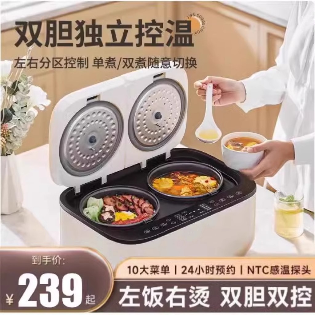 德国智能预约双胆电饭煲家用多功能煲汤低糖不粘1-2-3人电饭锅