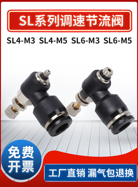 气动气管快插微型迷你气缸调速节流阀SL4/6-M3/M4/M5/6mm螺纹直通
