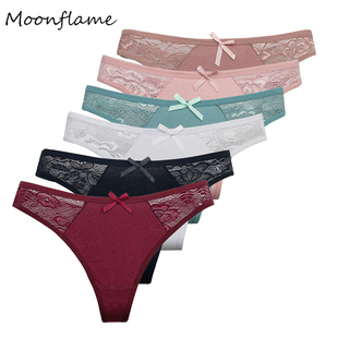 5条tback运动女士低腰纯色蕾丝内裤棉质丁字裤女内裤