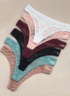 透气T内裤女士无痕蕾丝低腰性感情调丁字裤棉镂空透明底裤