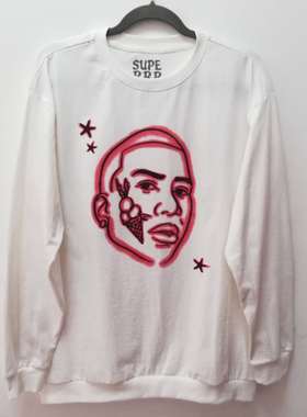【现货】SUPERRRADICAL 外星人扎染头像 白色纯棉长袖体恤卫衣潮