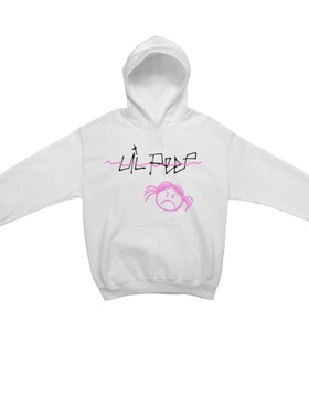 【现货】LILPEEP字母logo女生哭脸涂鸦纯棉白卫衣帽衫美潮牌