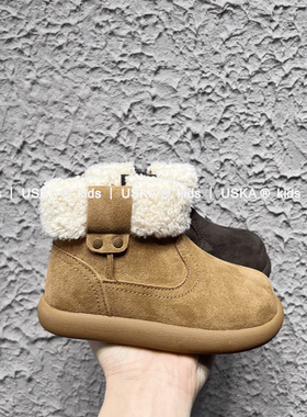UskA2025冬款加绒雪地靴男女童百搭短筒靴2025冬季新款保暖棉鞋潮