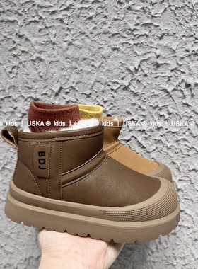 UskA2024年冬季儿童男女童雪地靴加绒加厚保暖棉鞋皮毛一体棉靴潮