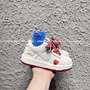 UskA2026春季新款儿童时尚潮流红白撞色小白鞋爱心板鞋休闲运动鞋
